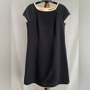 🇮🇹 MARELLA | Italian-Made Textured Short Sleeve Soft Blush Trim Black Dress